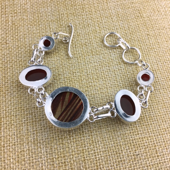 New Dichroic Glass Acrylic with Carnelian Silver Overlay Bracelet 6 1/4 - 7 - Picture 5 of 8